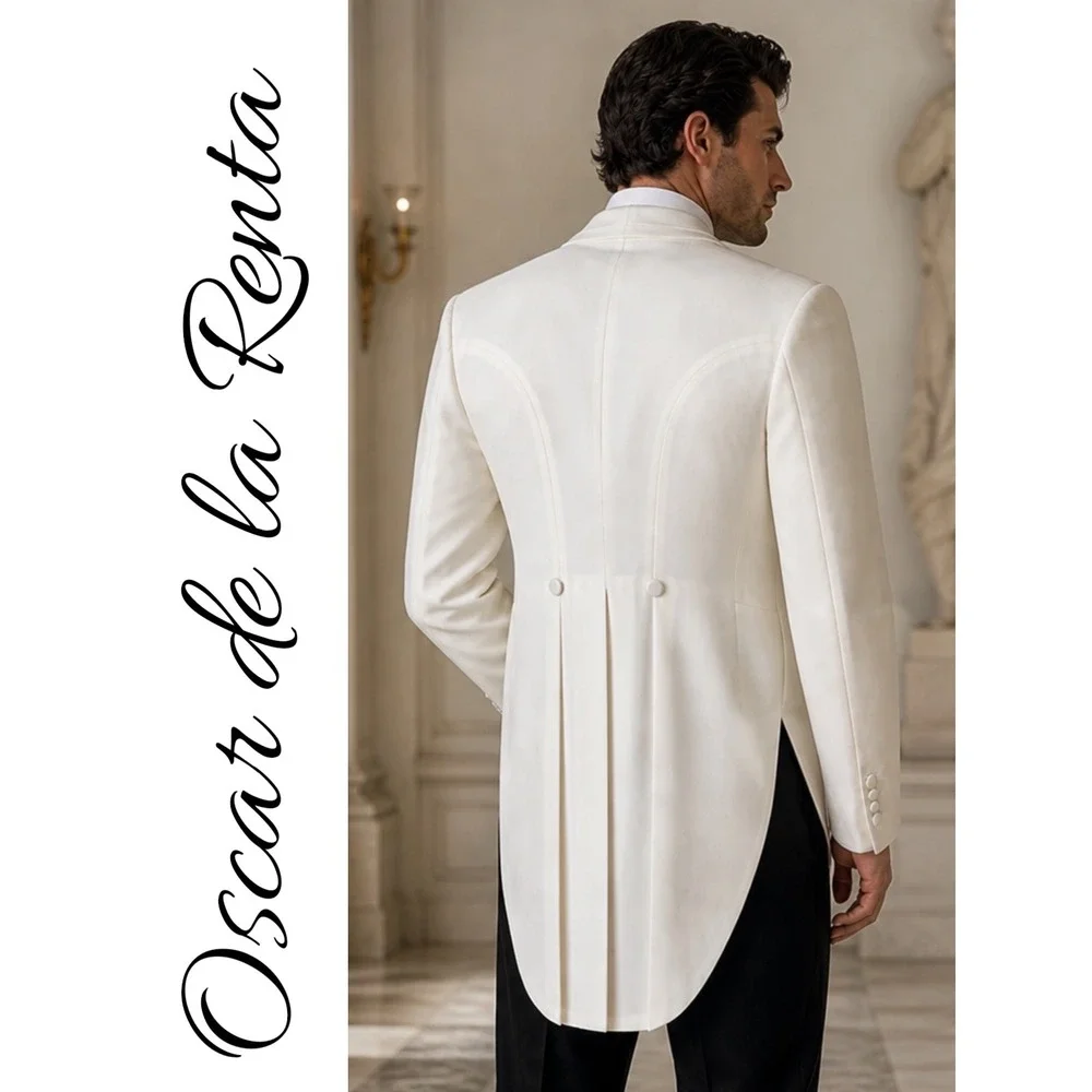 Oscar de la‎ Renta White Tailcoat Tuxedo Jacket Men's 43R Formal Evening Wedding